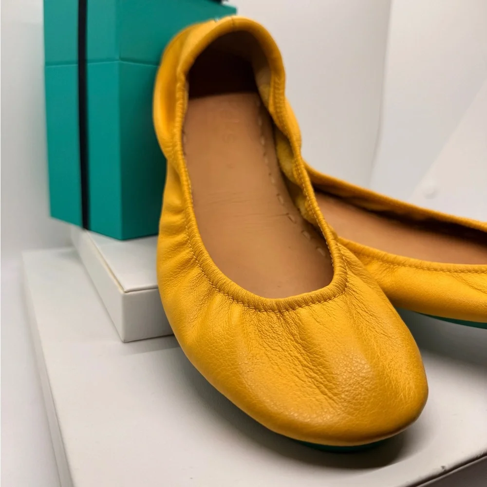 Tieks Mustard Yellow Ballet Flats with Teal Pouch - Picture 2 of 8